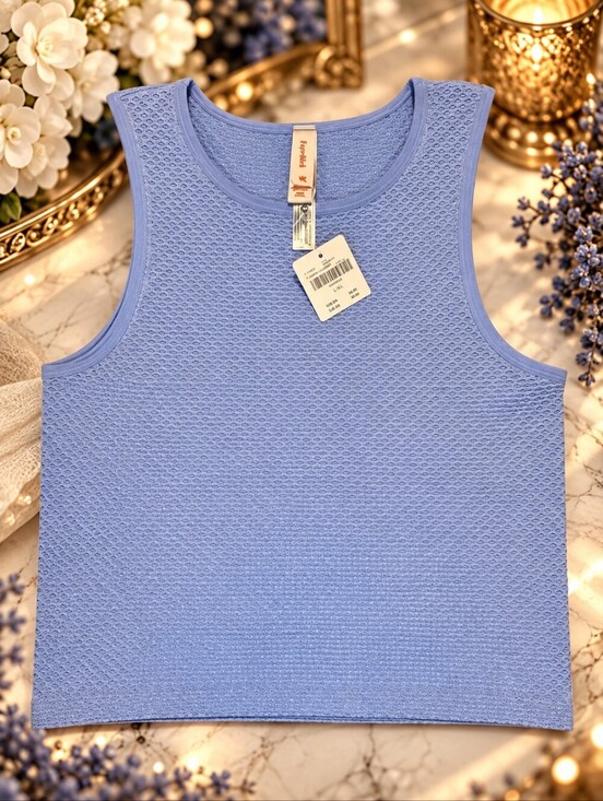 Anthropologie Tops - Free People Blue Mesh Knit Tank Top L/XL NWT Cropped Sleeveless